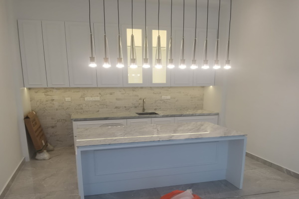 Bianco Carrara Polished Marble Island and back counter Tops