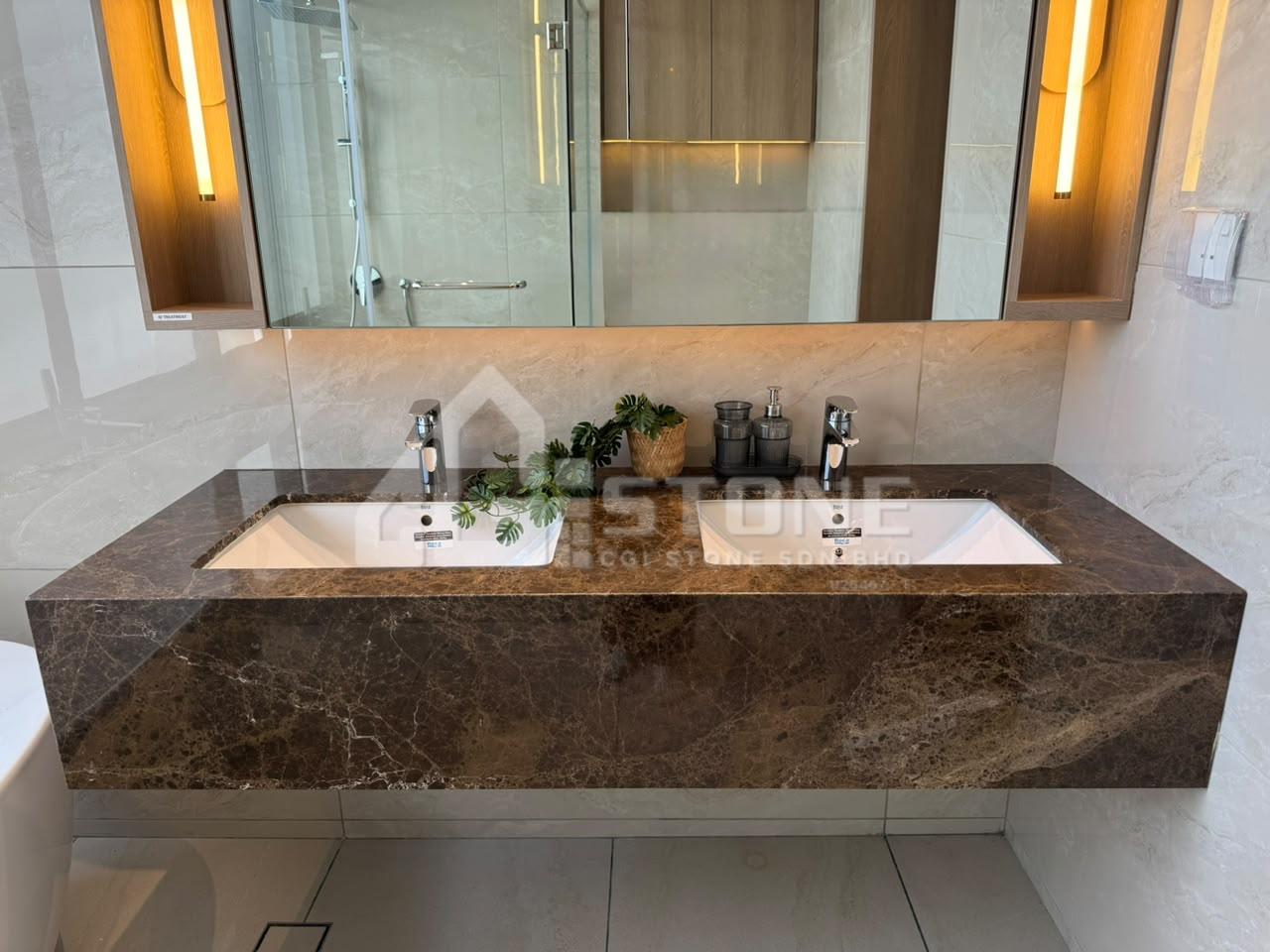 Dark Emprador Marble Bathroom Vanity Top